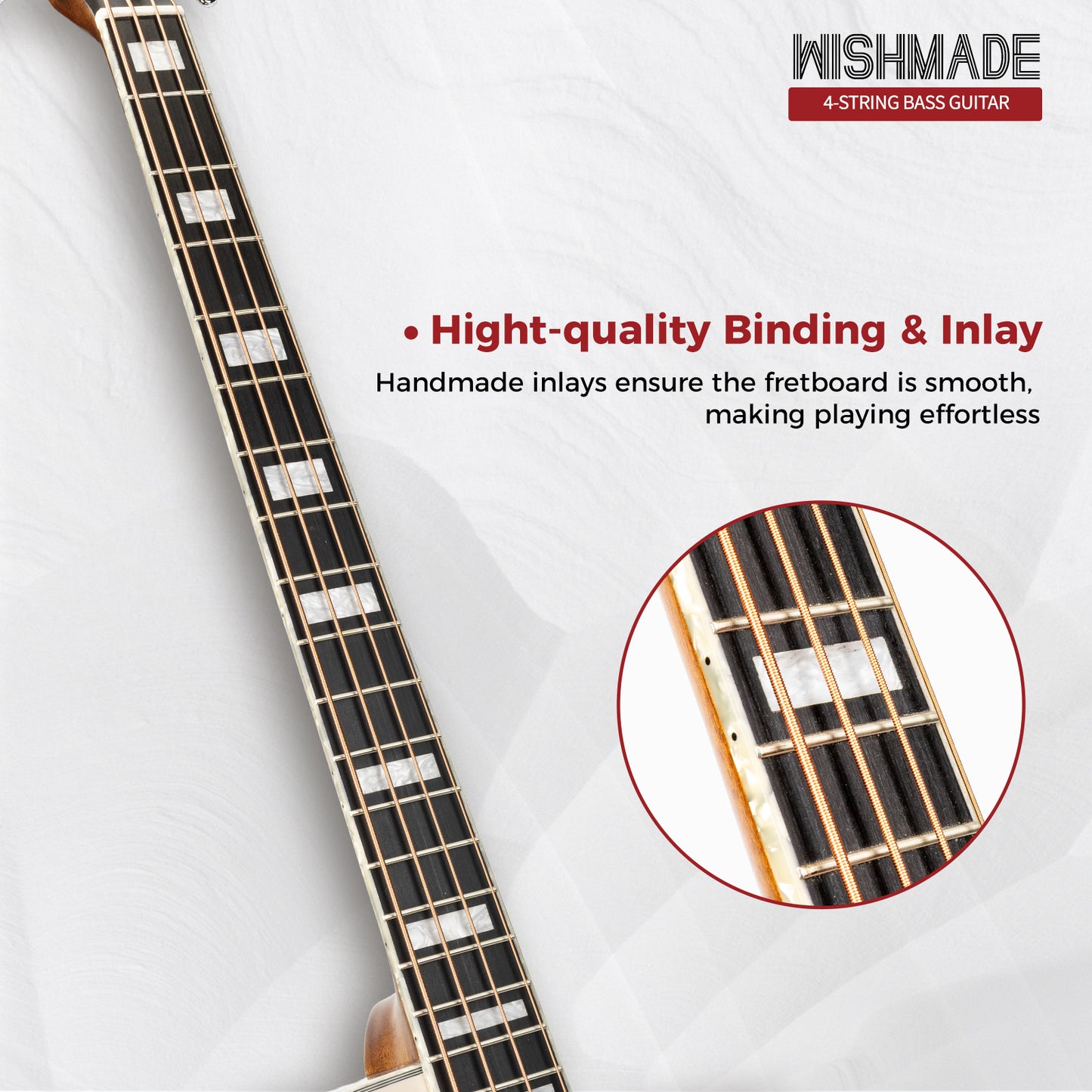 WishMade Acoustic Electric Bass Guitar,Sitka Spruce Top, Mahogany Fingerboard and Back&Sides, Suitable for Beginners and Adults