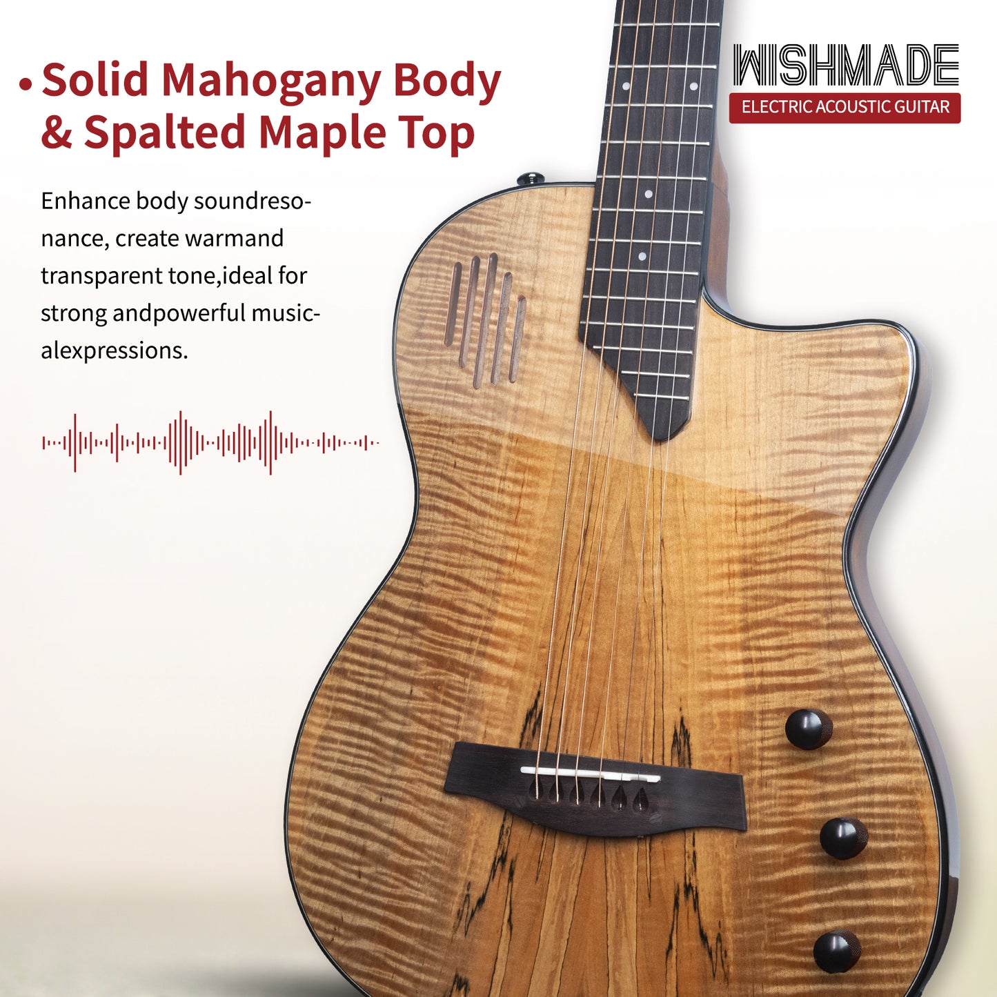 WISHMADE AS-530 Acoustic Electric Guitar 39-Inch,Cutaway Guitar with Pickup,Dual Acoustic＆Electric Modes