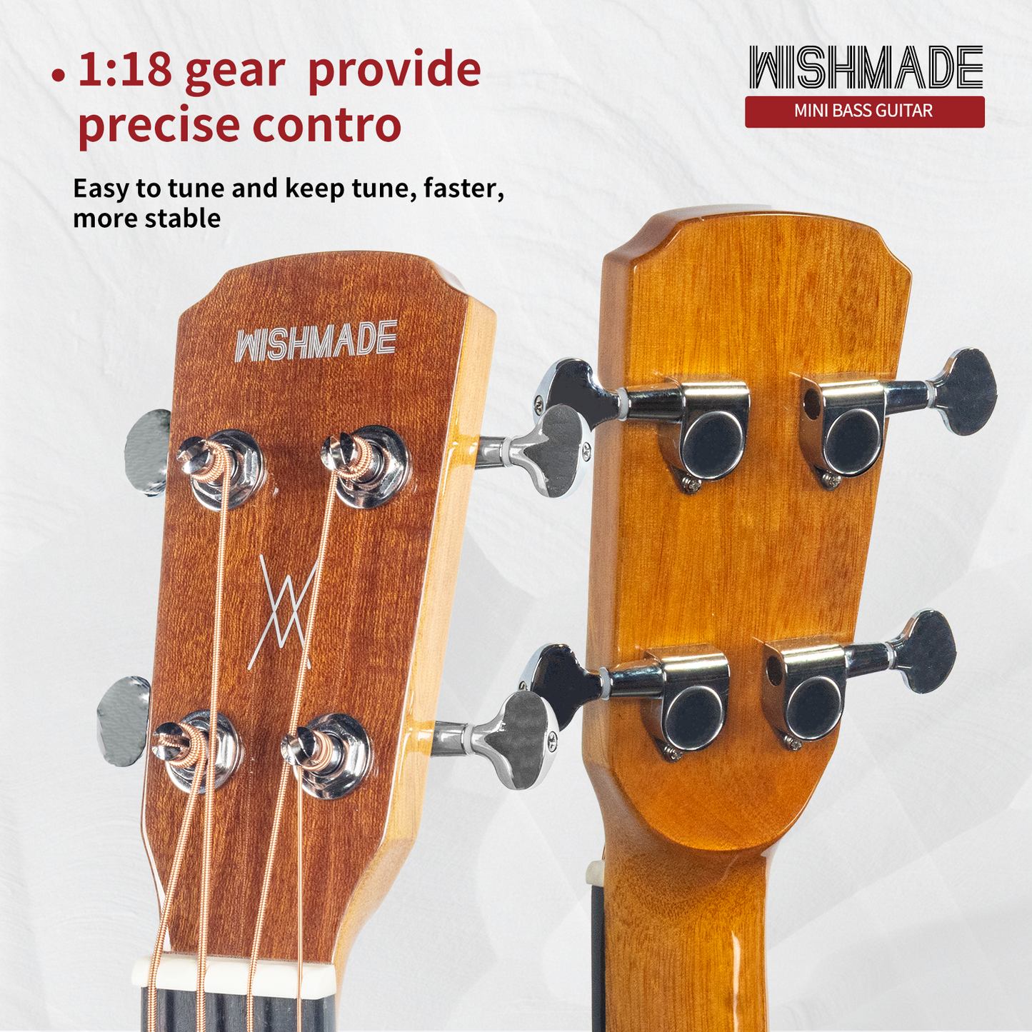 WISHMADE mini acoustic guitar|  Electric travel bass guitars for beginners | Mahogany Construction, Spruce Top with  Gig Bag