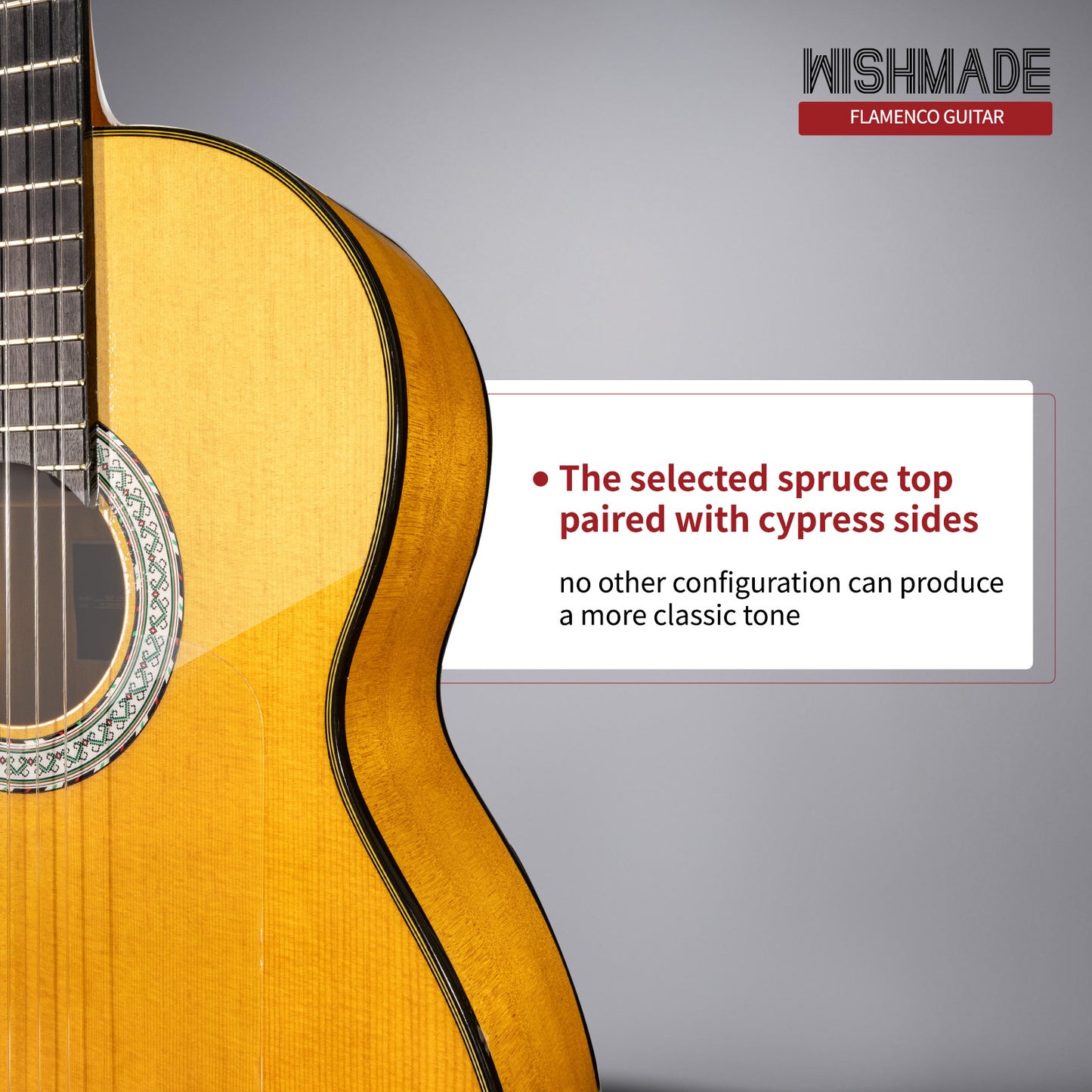 Wishmade GLF-240 Flamenco Guitar - 39 Inch Classical Acoustic Nylon String Guitar for Beginner Adults with Gig Bag