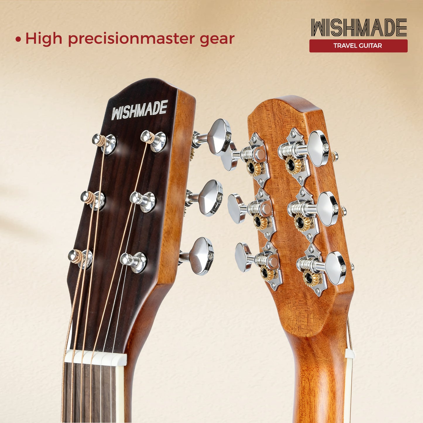 WishMade Small Body Acoustic Travel Guitar Portable Steel Guitar for Camping and Road Trips Gig Bag