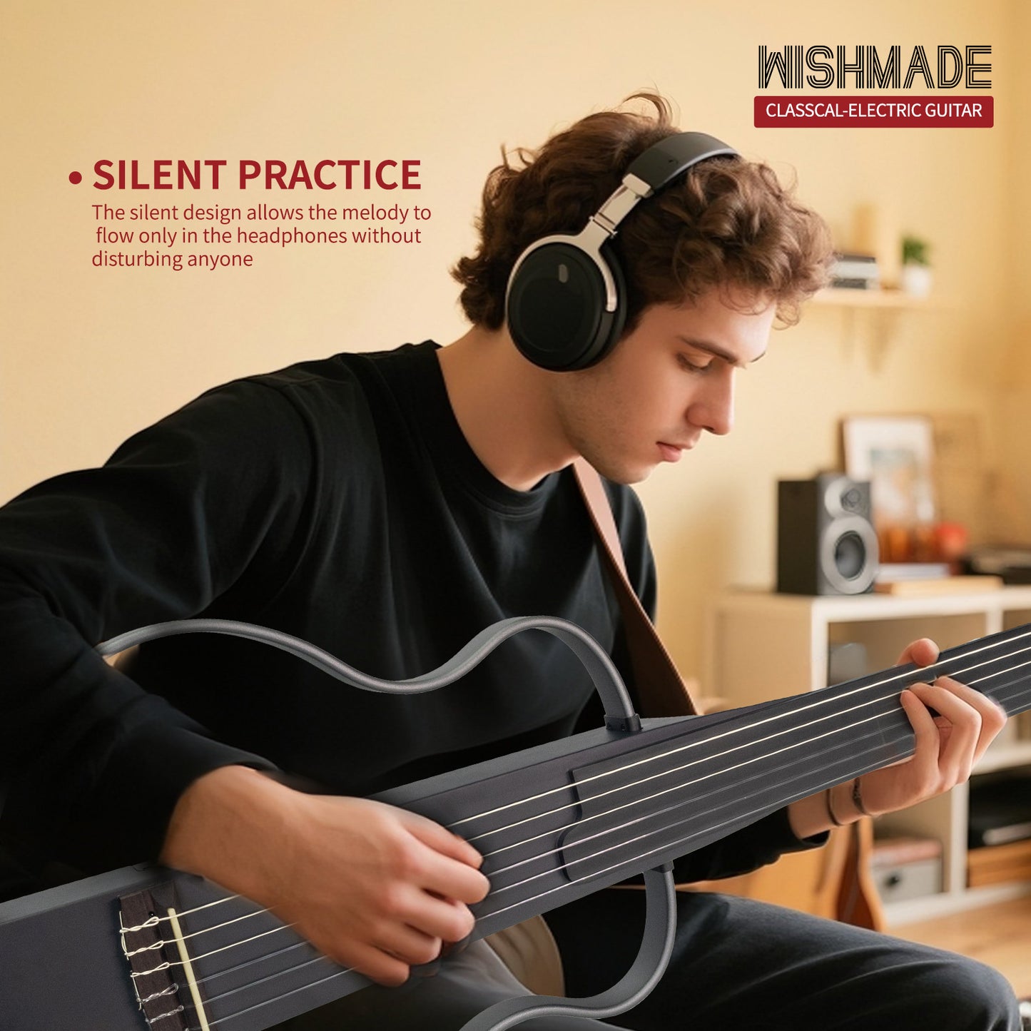 WISHMADE Fretless Silent Travel  Guitar|  Electric Classical Guitar Classic Nylon String |Mahogany Body with Removable Frames, Gig Bag