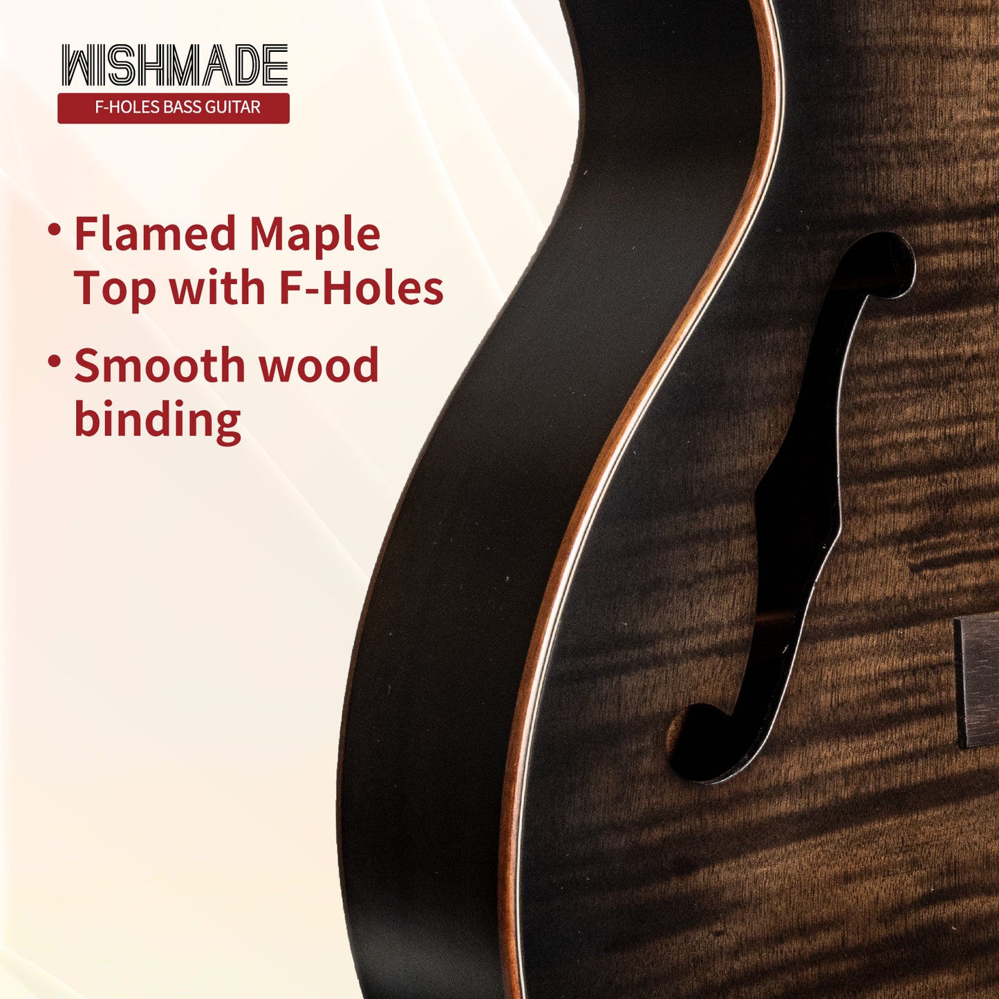 WISHMADE  Electric travel bass guitars  with F-Holes|   Acoustic Bass Guitar  for bandsman |  Flamed Maple Top With Gig Bag