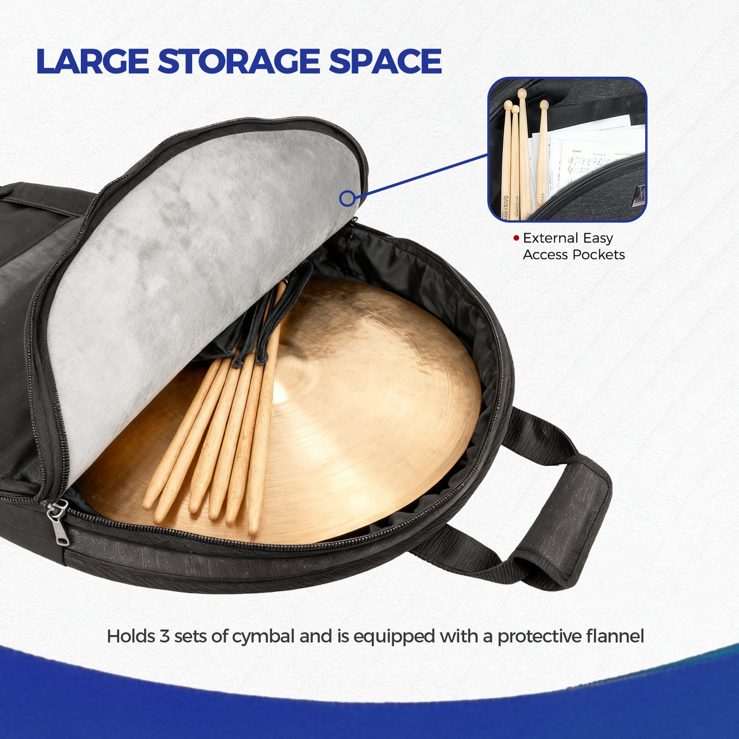 Upgraded Cymbal Bag, Double Layer Cymbal Case with 25mm Padded Divider, Handles and Backpack Straps for Cymbals and Accessories