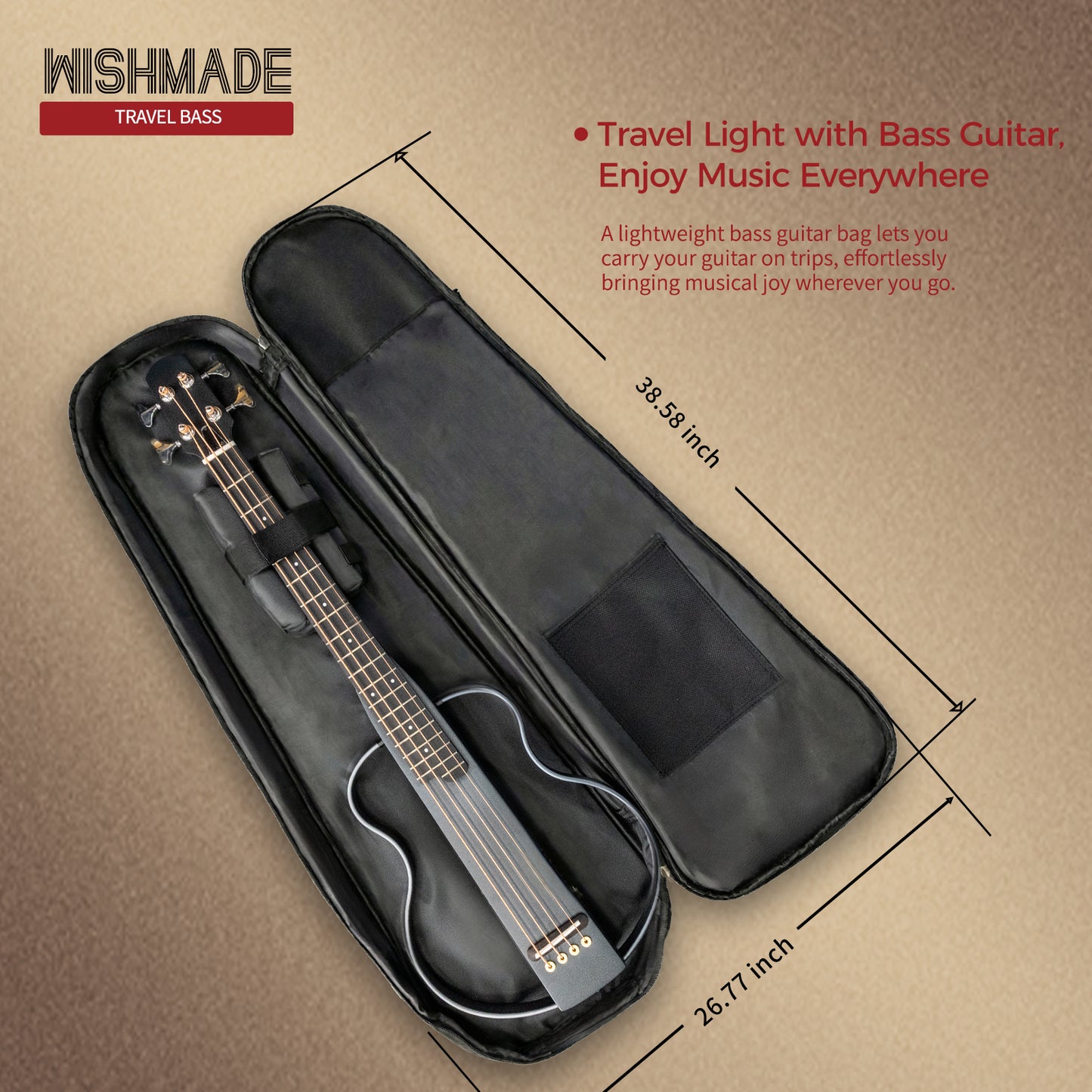 WishMade Silent Travel Bass Portable Electric Bass Guitar Mahogany Body Gig Bag