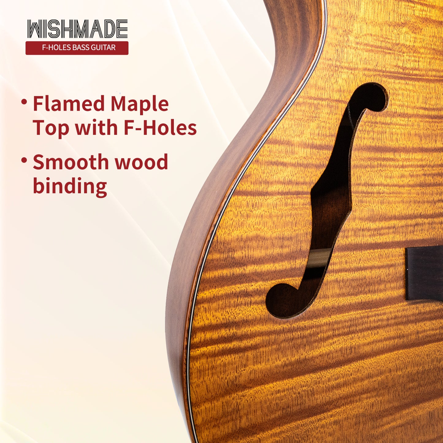 WISHMADE  Electric travel bass guitars  with F-Holes|   Acoustic Bass Guitar  for bandsman |  Flamed Maple Top With Gig Bag