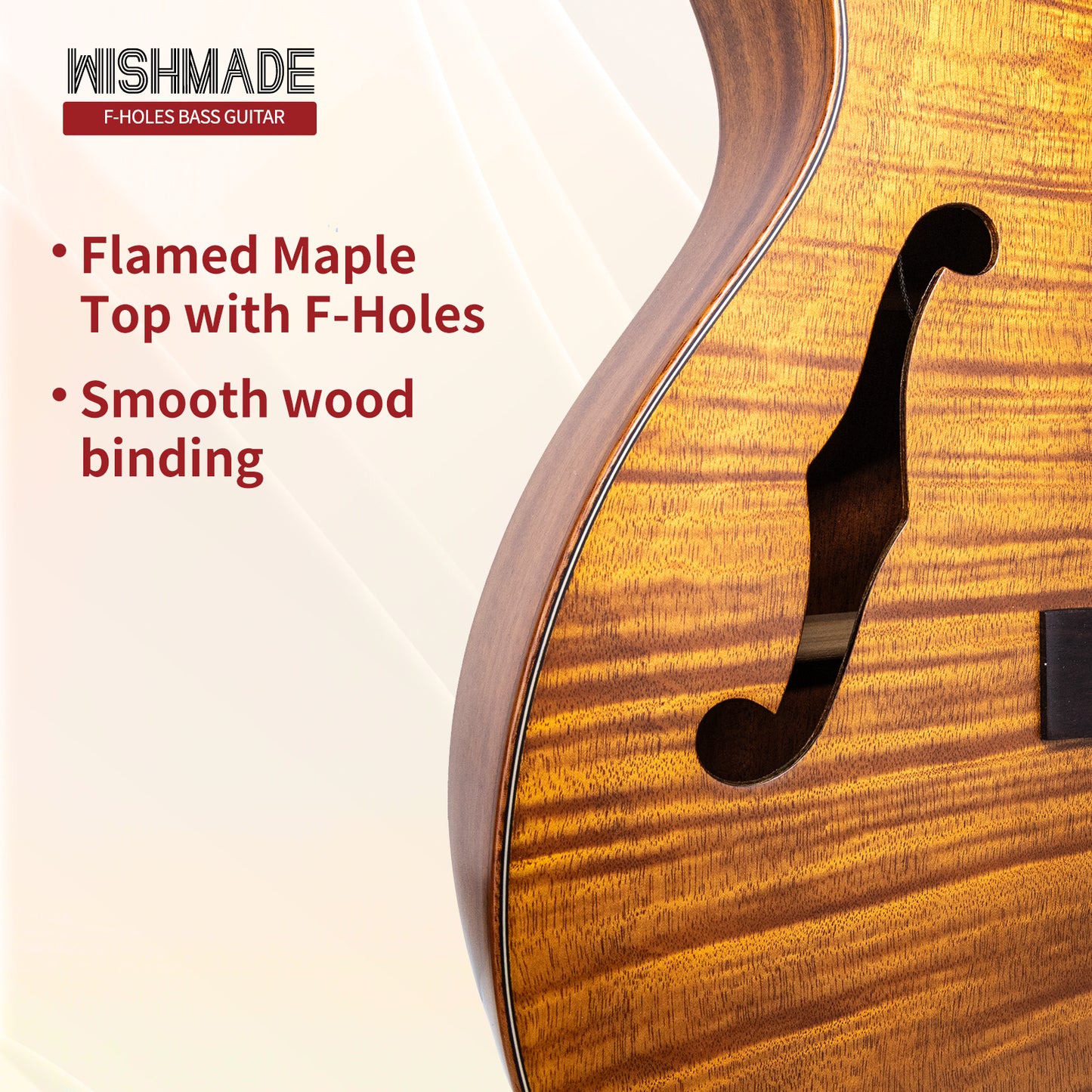 WISHMADE  Acoustic Bass Guitar with F-Holes | 5 String Bass Guitar forbandsman adults, Flamed Maple Top With Gig Bag