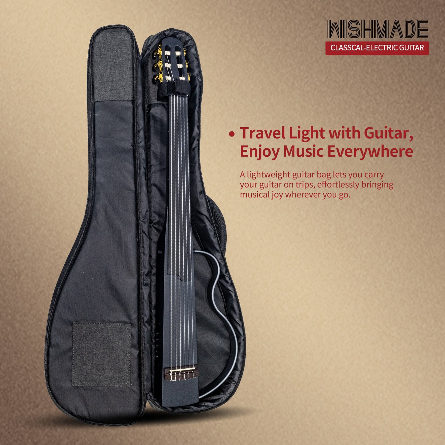 WISHMADE Fretless Silent Travel  Guitar|  Electric Classical Guitar Classic Nylon String |Mahogany Body with Removable Frames, Gig Bag