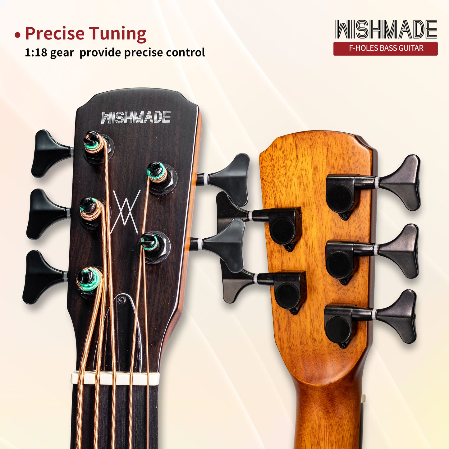 WISHMADE  Acoustic Bass Guitar with F-Holes | 5 String Bass Guitar forbandsman adults, Flamed Maple Top With Gig Bag