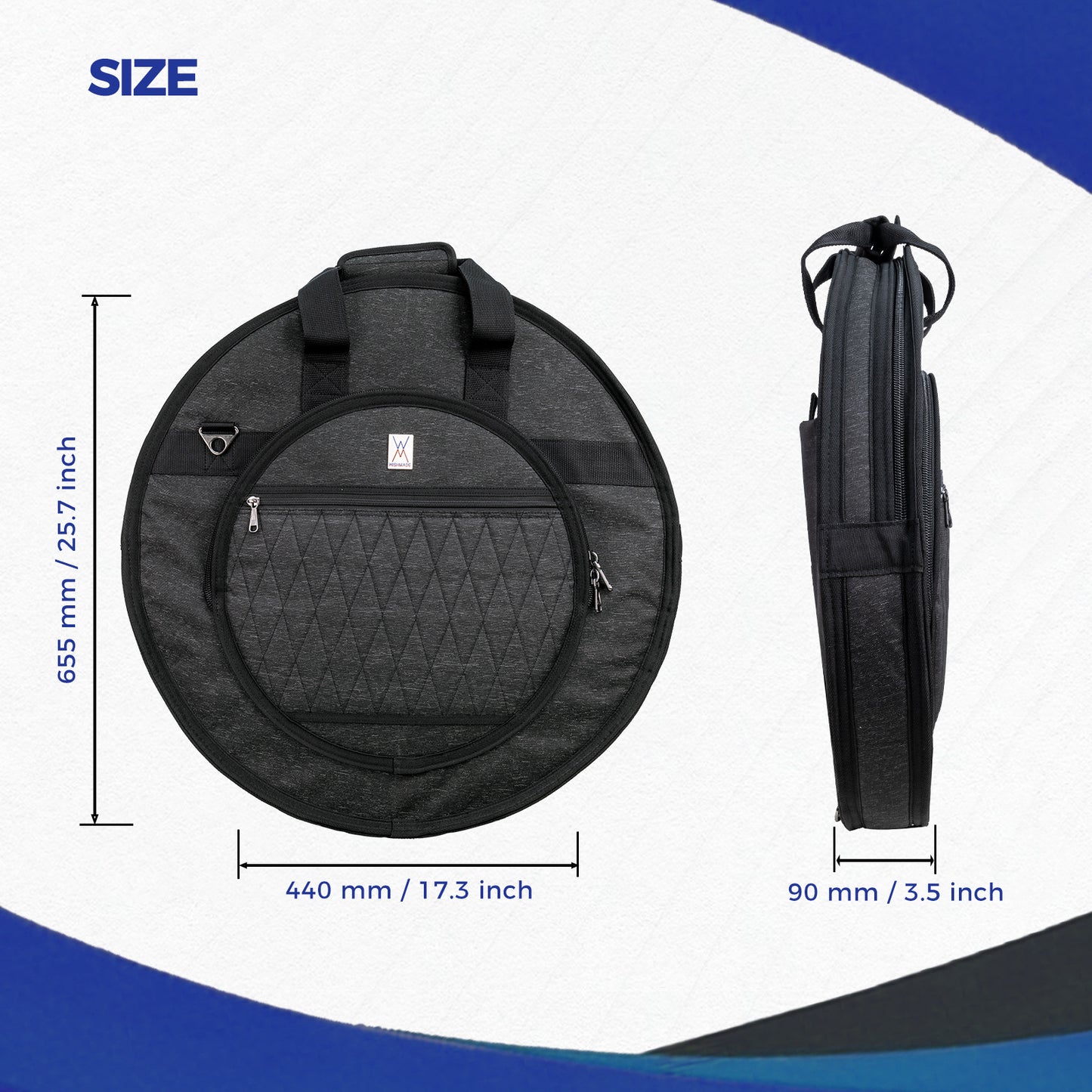 Upgraded Cymbal Bag, Double Layer Cymbal Case with 25mm Padded Divider, Handles and Backpack Straps for Cymbals and Accessories