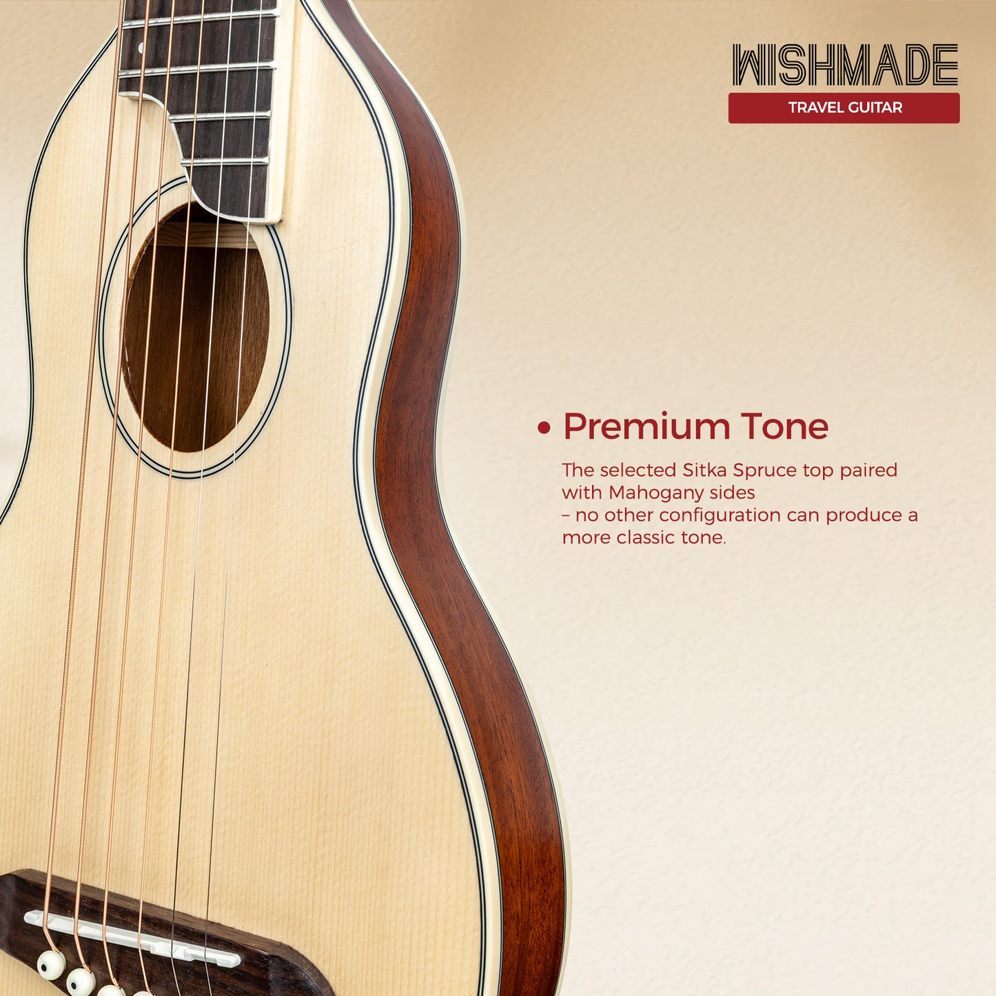 WishMade Small Body Acoustic Travel Guitar Portable Steel Guitar for Camping and Road Trips Gig Bag