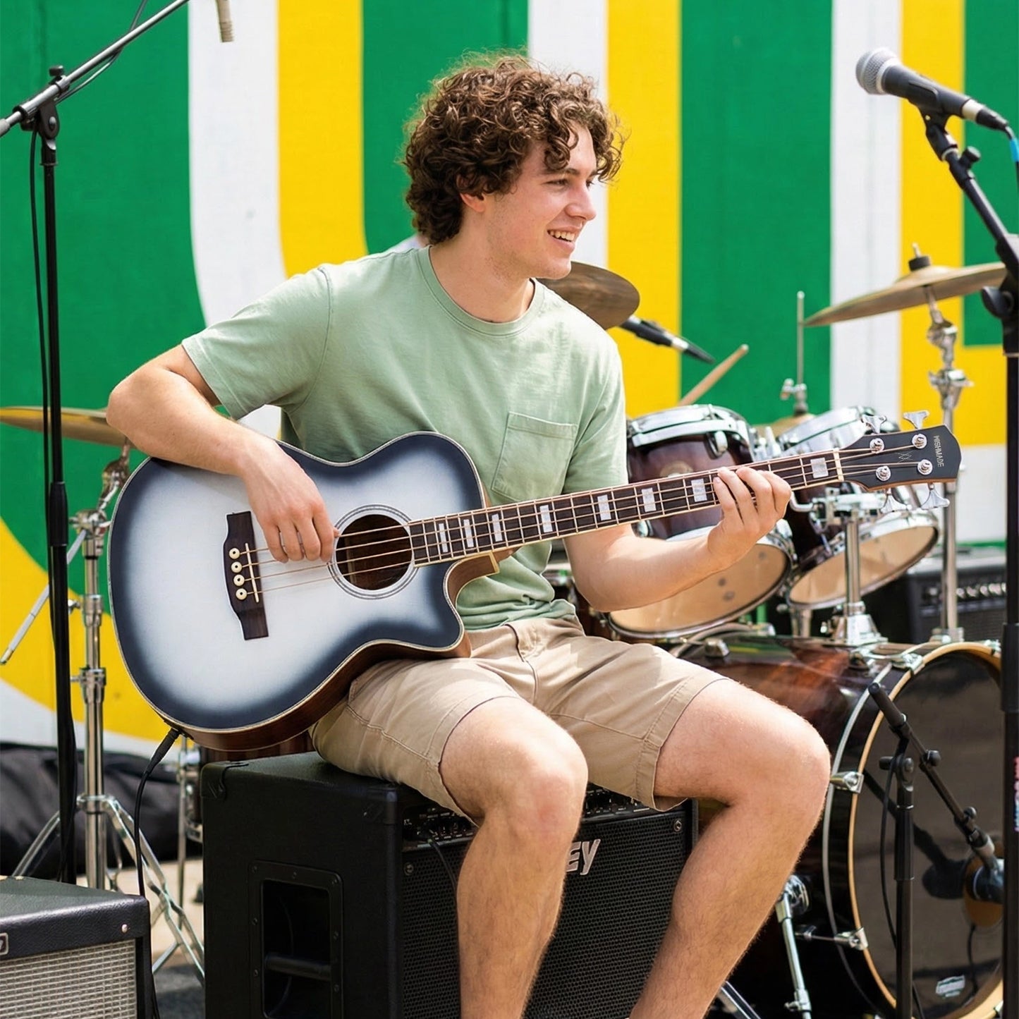 WishMade Acoustic Electric Bass Guitar,Sitka Spruce Top, Mahogany Fingerboard and Back&Sides, Suitable for Beginners and Adults