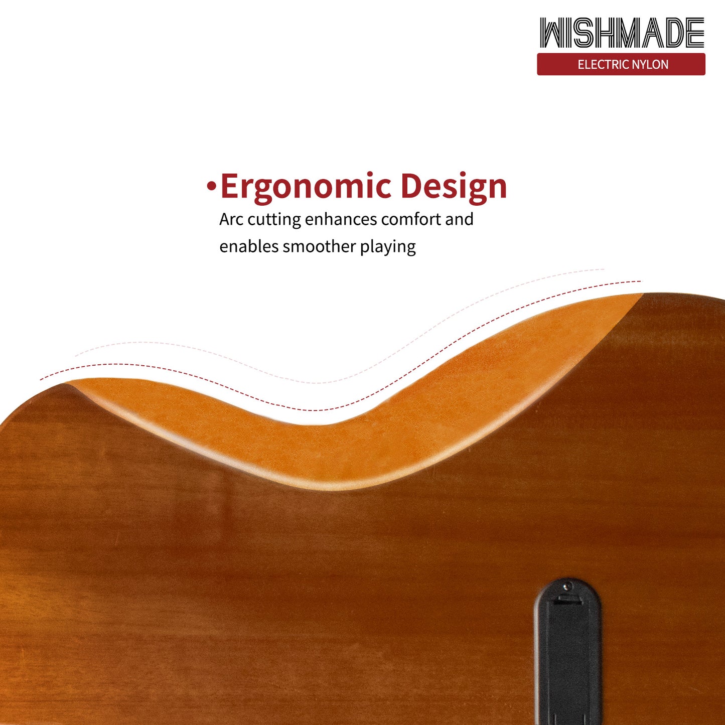 Wishmade Electric Classical Guitar Classic Nylon String ,thin body acoustic guitar for adults， Solid Spruce Top, Chambered Solid Body, Cutaway, Recycled Nylon Shell Gig-Bag